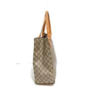 Gucci GG Plus Supreme Tote Bag Beige Dark Brown Polyvinyl Chloride Leather